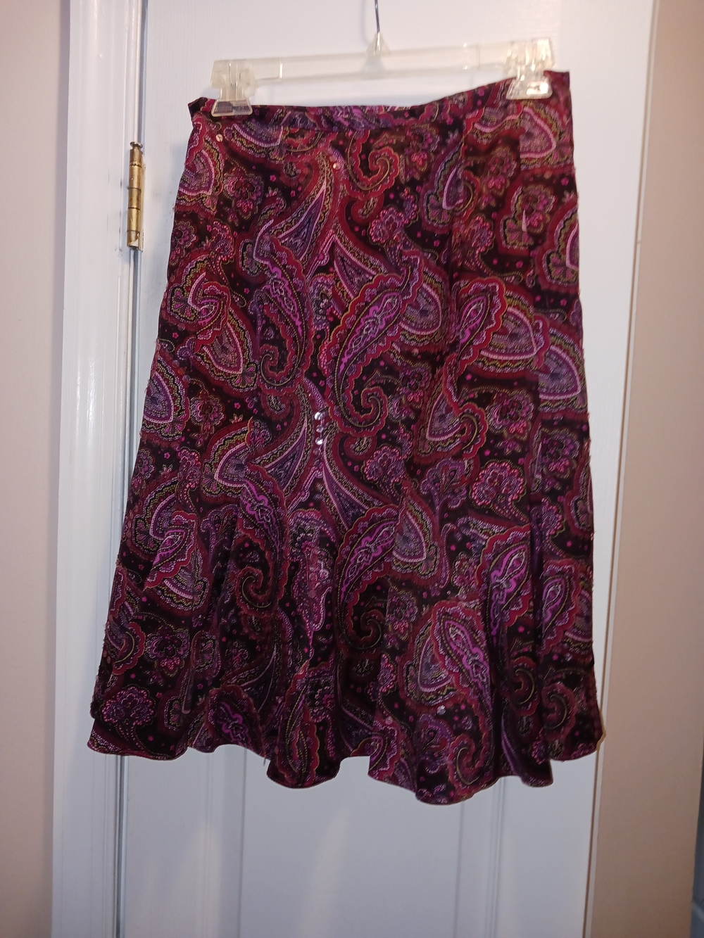LOFT Paisley A-Line Skirt in Plum and Magenta